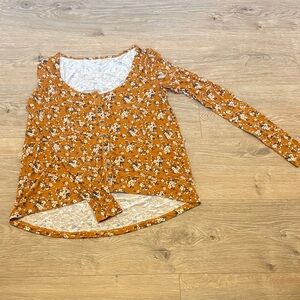 American Eagle Outfitters Mustard Floral Button-Front Long Sleeve Top